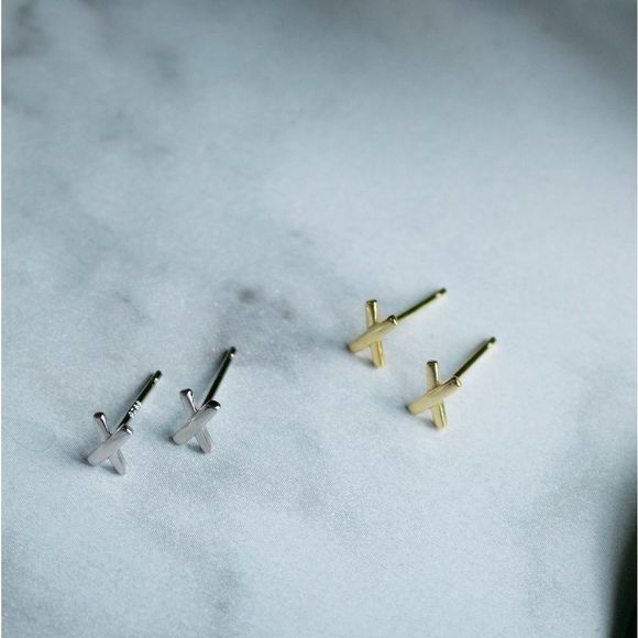 925 silver studs gold plated minimalist - Picture 3 of 5